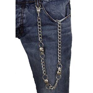 New Men Silver Metal Link Wallet Chain KeyChain Punk Rocker Skull Gothic Long